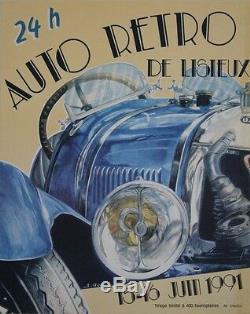 Auto Retro Lisieux 1991 Original Poster On Canvas Serigraph S. Gerault