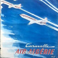 Brenet Aviation Litho Poster Air Algérie Caravelle 1960 Original French Poster