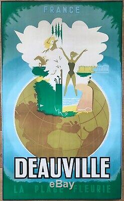 Deauville Beach Fleurie Poster Litho 1953 Godreuil Original French Post
