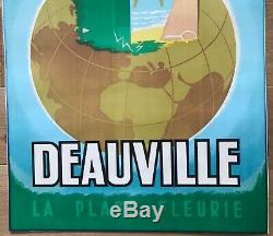 Deauville Beach Fleurie Poster Litho 1953 Godreuil Original French Post
