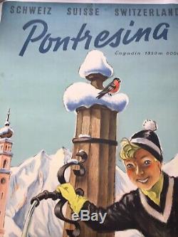 Displays Original Post 1955 Pontresina Swiss Engadin Ski Schweiz Switzerland