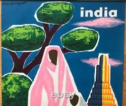 Guy Georget Poster Original Lithography Air France India 1963 French Poster