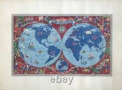 Lucien Boucher Litho Poster World Map Air France 1952 Original French Poster