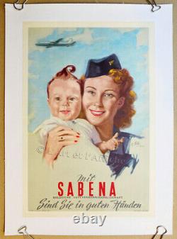 Mit Sabena Sind Sie In Guten Händen, Original Vintage Poster Aviation