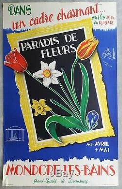 Mondorf Luxembourg Paradise Flower Poster Old / Original 1950's Post