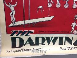 Old Circus Poster Round Darwins Bergougnan Rare Original Post