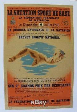 Original Poster Swimming Ffn July 25, 1943 Litho Post Ww2 Guyenne Swimming