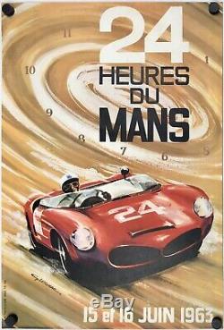 Original Vintage Poster 24 Hours Du Mans 1963 Automobile Racing Leygnac