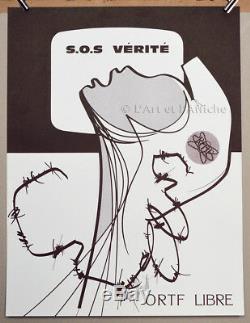Ortf Free S. O. S. Truth Original Poster Signed May 68 Moretti Vintage Poster
