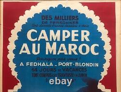 Rare Litho Poster 40/50 Camping Trip in Morocco Fedhala Original Poster
