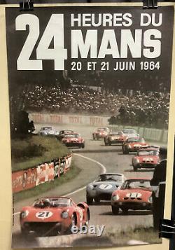 Rare Original Race Auto 24hr Of Mans 1964 Race Poster Le Mans