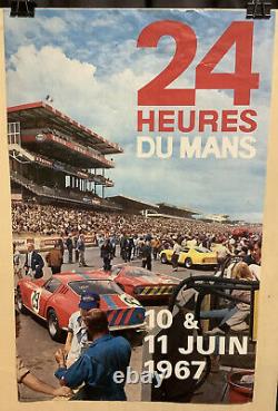 Rare Original Race Auto 24hr Of Mans 1967 Race Poster Le Mans