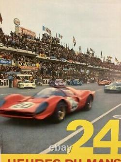 Rare Original Race Auto 24hr Of Mans 1968 Race Poster Le Mans
