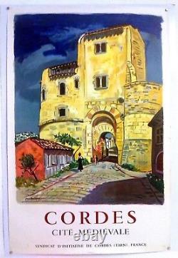 YVES BRAYER CORDES France Medieval City ORIGINAL POSTER - 1970