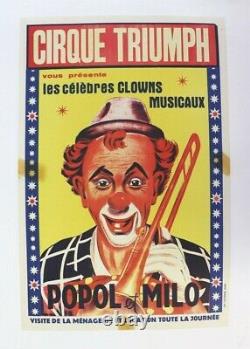 AFFICHE ORIGINALE POSTER CIRCUS CIRQUE TRIUMPH clown POPOL & MILO trombone