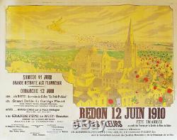Affiche Litho Originale Poster 1910 Rosot Fête Des Fleurs Redon Ille-et-vilaine