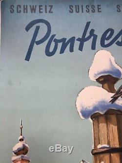 Affiche Poster Original 1955 Pontresina Engadin Swiss Schweiz Switzerland Ski