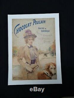 Affiche Publicitaire Originale Chocolat Poulain signée Abbema fin XIX Poster