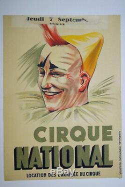 Affiche ancienne originale cirque National Clowns, ANTIQUE CIRCUS POSTER