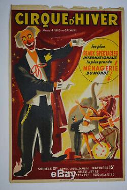 Affiche ancienne originale cirque cirque d hiver, ANTIQUE CIRCUS POSTER