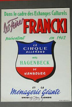 Affiche ancienne originale cirque frères Francki, vintage CIRCUS POSTER