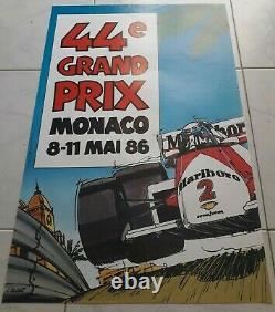 Affiche originale 44e Grand Prix de Monaco 8-11 mai 1986 J. Grognet F1 Formule 1