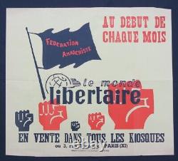 Affiche originale mai 1968 LE MONDE LIBERTAIRE Anarchiste poster may 68 680