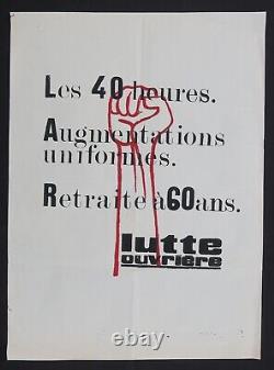 Affiche originale mai 1968 LUTTE OUVRIERE RETRAITE A 60 ANS poster may 68 685