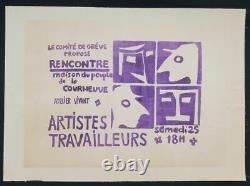 Affiche originale mai 68 ARTISTES ATELIER COURNEUVE entoilée poster 1968 324