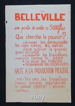 Affiche originale mai 68 BELLEVILLE UNE PARTIE DE CARTES french poster 1968 052