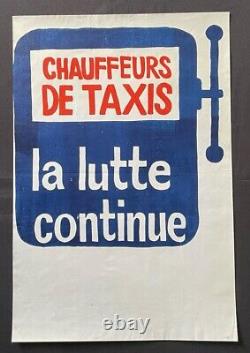 Affiche originale mai 68 CHAUFFEURS DE TAXI LUTTE CONTINUE poster may 1968 699