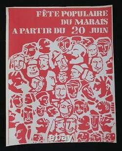 Affiche originale mai 68 FÊTE POPULAIRE DU MARAIS poster 1968 168