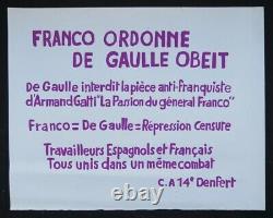 Affiche originale mai 68 FRANCO ORDONNE DE GAULLE OBEIT poster 1968 480