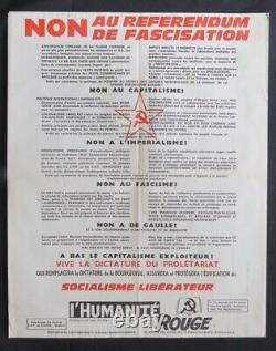 Affiche originale mai 68 L'HUMANITE ROUGE MARXISTE NON AU REFERENDUM poster 615