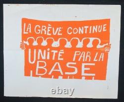 Affiche originale mai 68 LA GREVE CONTINUE UNITE PAR LA BASE poster 1968 471