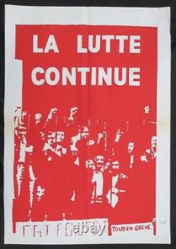 Affiche originale mai 68 LA LUTTE CONTINUE CGT FO CFDT poster 1968 664