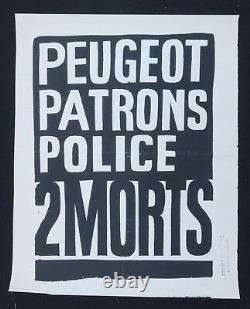 Affiche originale mai 68 PEUGEOT PATRONS POLICE noire french poster may 1968 067