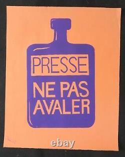 Affiche originale mai 68 PRESSE NE PAS AVALER papier orange poster may 1968 093
