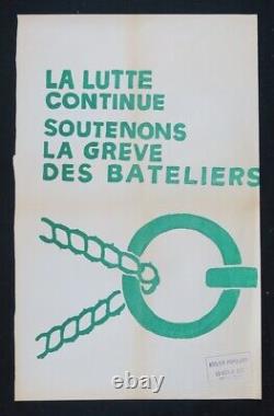Affiche originale mai 68 SOUTENONS LA GREVE DES BATELIERS poster 1968 498