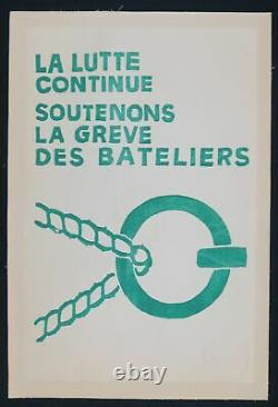 Affiche originale mai 68 SOUTENONS LES BATELIERS entoilée poster 1968 322