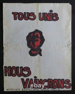 Affiche originale mai 68 TOUS UNIS NOUS VAINCRONS Poing TAUTIN poster may 617