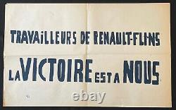 Affiche originale mai 68 TRAVAILLEURS DE RENAULT FLINS poster may 1968 690