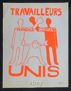 Affiche originale mai 68 TRAVAILLEURS FRANCAIS ETRANGERS UNIS poster 1968 663