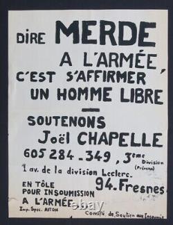 Affiche originale mai DIRE MERDE A L'ARMEE Insoumis Joel CHAPELLE poster 686