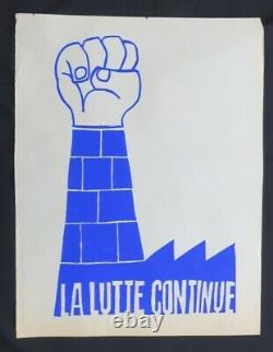 Affiche originale sérigraphiée mai 68 LA LUTTE CONTINUE poster may 1968 653