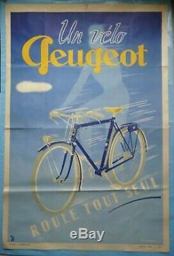 Affiche poster original Vélo PEUGEOT 1950. ANCIEN VELO BICYCLETTE vintage bike