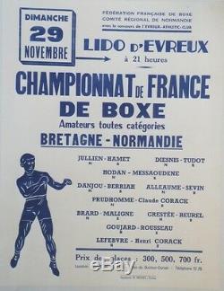 CHAMPIONNAT de FRANCE de BOXE EVREUX 1959 Affiche originale entoilée 55x69cm