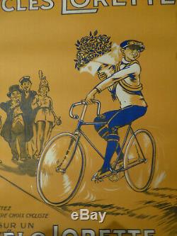 Cycles lorette affiche pub ancienne 1920 velo cyclisme Bourges original poster