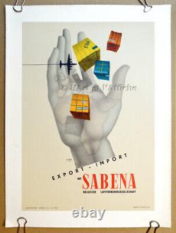 Export Import mit SABENA Affiche originale 24x34 Vintage Poster Aviation Airline