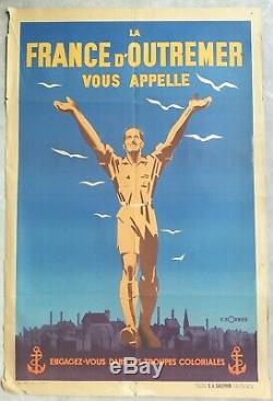France d'outremer Troupes coloniales Affiche ancienne/original poster 1946